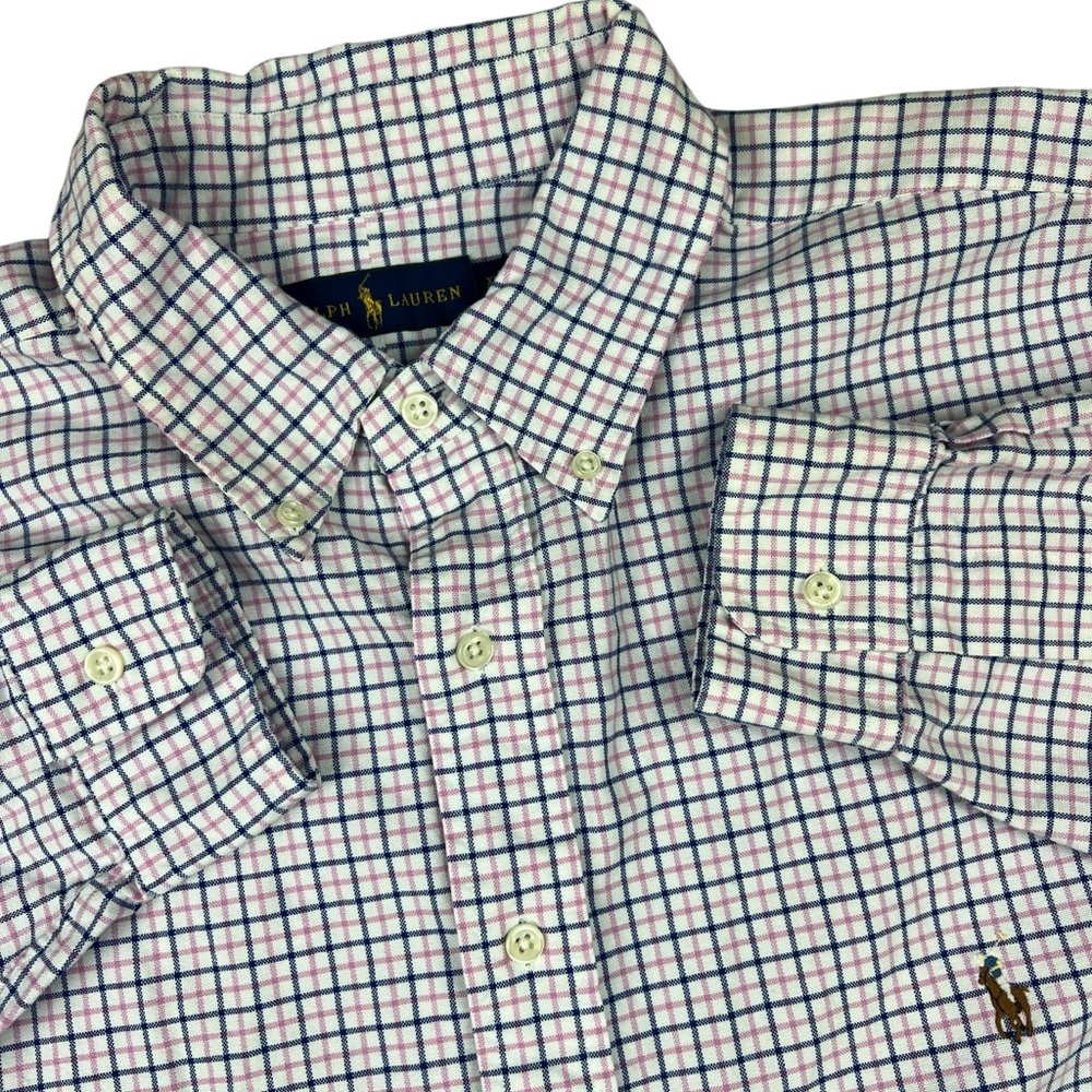 Ralph Lauren Button Down Shirt Mens XLT Colorful Check Flannel Cotton Easter